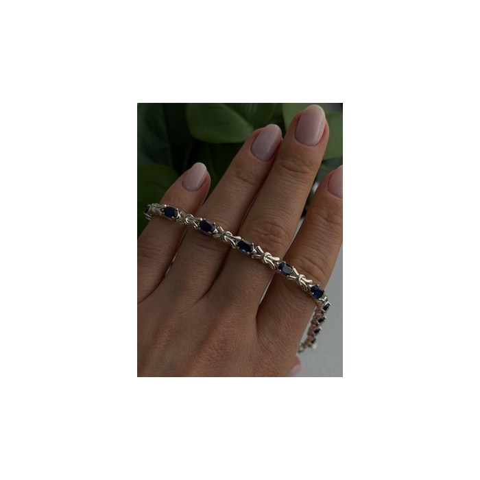Beautiful 925 Sterling Silver Blue Sapphire Bracelet 7.5