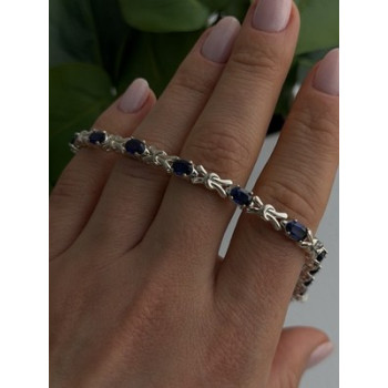 Beautiful 925 Sterling Silver Blue Sapphire Bracelet 7.5