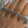 925 Sterling Silver Black & White Diamonds Heart Bracelet 7.5