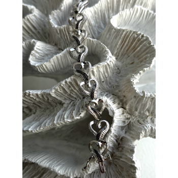 925 Sterling Silver Black & White Diamonds Heart Bracelet 7.5
