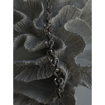 925 Sterling Silver Black & White Diamonds Heart Bracelet 7.5