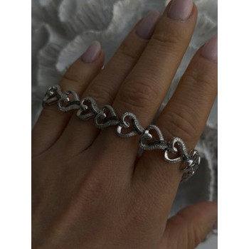 925 Sterling Silver Black & White Diamonds Heart Bracelet 7.5