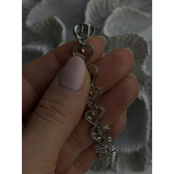 925 Sterling Silver Black & White Diamonds Heart Bracelet 7.5