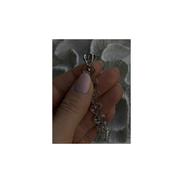 925 Sterling Silver Black & White Diamonds Heart Bracelet 7.5