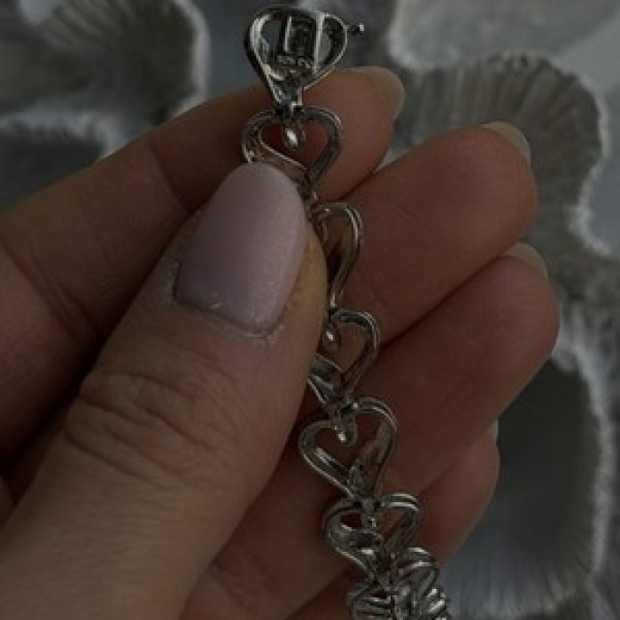925 Sterling Silver Black & White Diamonds Heart Bracelet 7.5