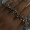 925 Sterling Silver Black & White Diamonds Heart Bracelet 7.5