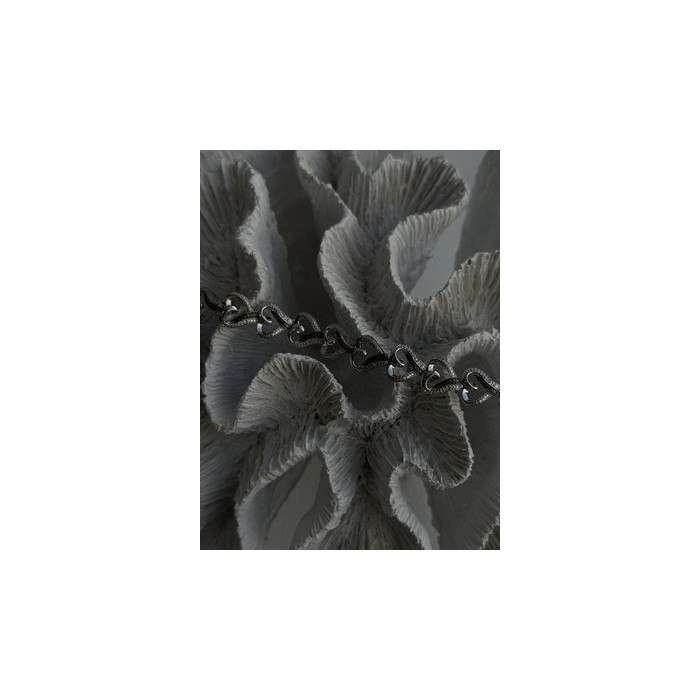 925 Sterling Silver Black & White Diamonds Heart Bracelet 7.5