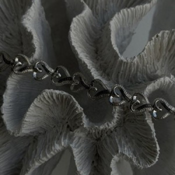 925 Sterling Silver Black & White Diamonds Heart Bracelet 7.5