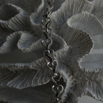 925 Sterling Silver Black & White Diamonds Heart Bracelet 7.5
