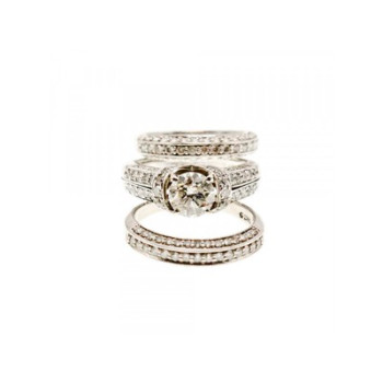 14K WHITE GOLD DIAMONDS EXCLUSIVE TRIPLE RING SIZE 7.25