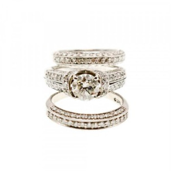 14K White Gold Diamonds Exclusive Triple Ring Size 7.25