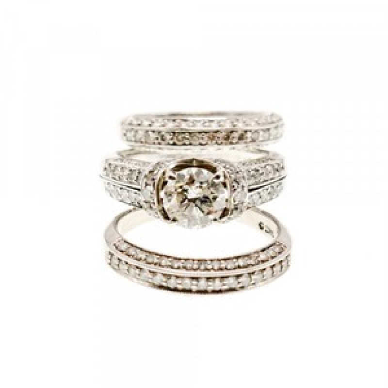 14K White Gold Diamonds Exclusive Triple Ring Size 7.25