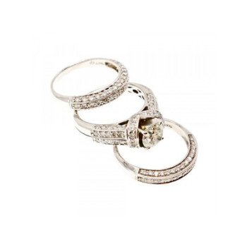 14K WHITE GOLD DIAMONDS EXCLUSIVE TRIPLE RING SIZE 7.25