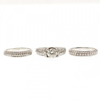 14K White Gold Diamonds Exclusive Triple Ring Size 7.25