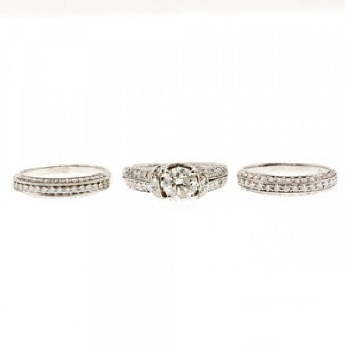 14K White Gold Diamonds Exclusive Triple Ring Size 7.25