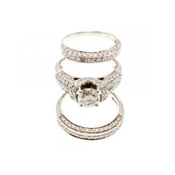 14K WHITE GOLD DIAMONDS EXCLUSIVE TRIPLE RING SIZE 7.25