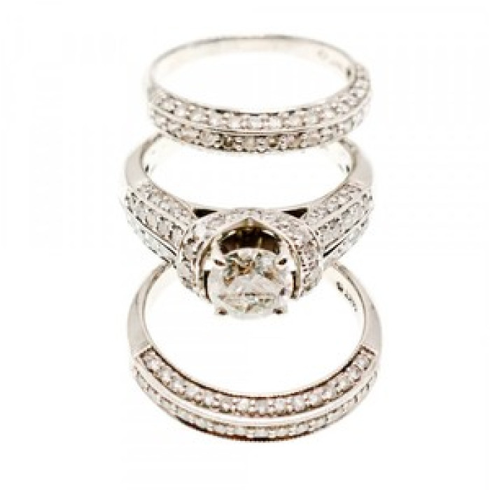14K White Gold Diamonds Exclusive Triple Ring Size 7.25