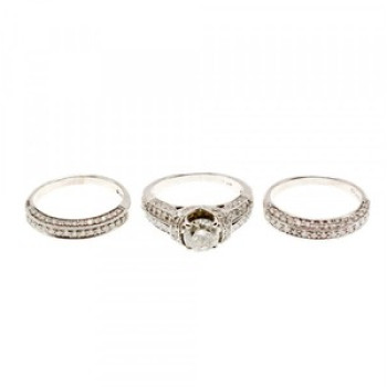 14K White Gold Diamonds Exclusive Triple Ring Size 7.25