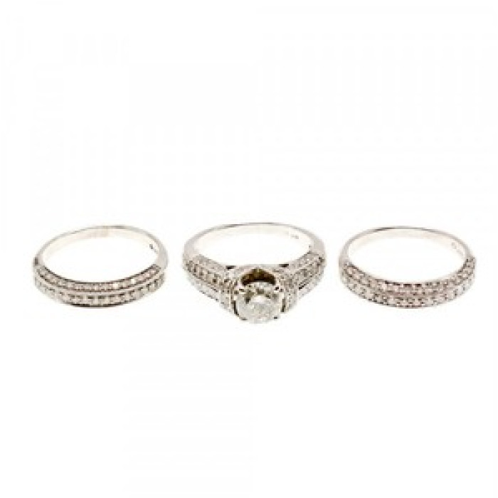 14K White Gold Diamonds Exclusive Triple Ring Size 7.25