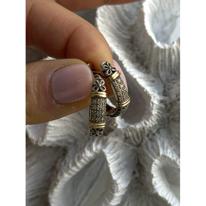 Vintage 925 Sterling Silver & 14K Yellow Gold Diamonds 0.19 ctw Earrings