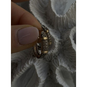 Vintage 925 Sterling Silver & 14K Yellow Gold Diamonds 0.19 ctw Earrings