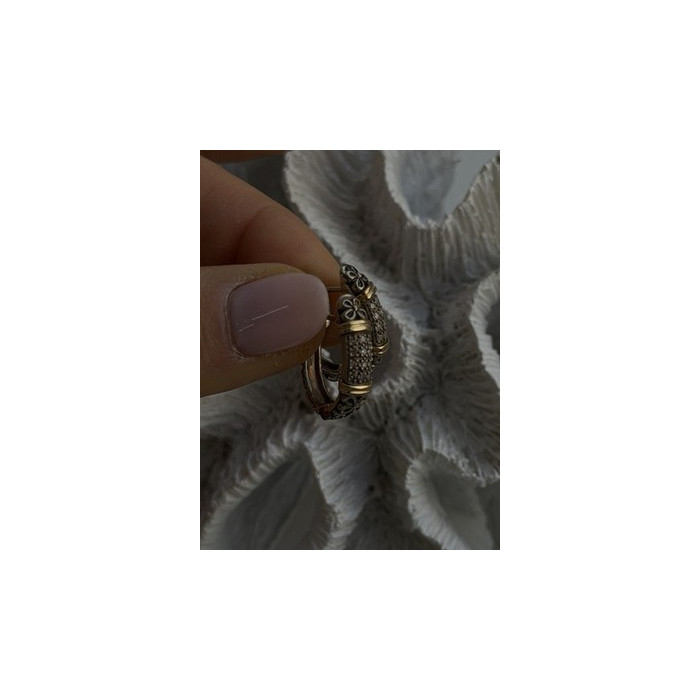 Vintage 925 Sterling Silver & 14K Yellow Gold Diamonds 0.19 ctw Earrings