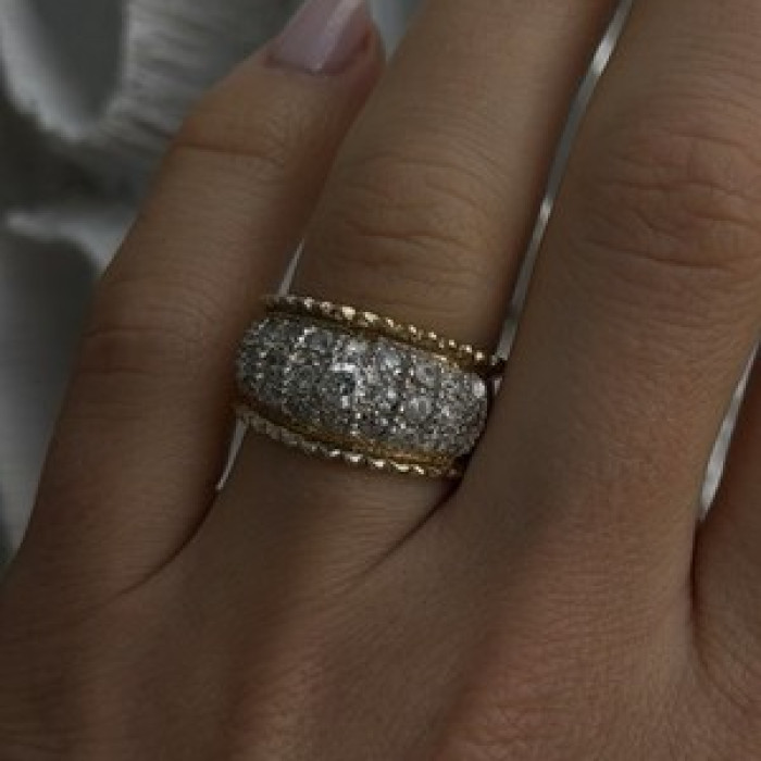 925 Sterling Silver Gold Plated White Colorless Topaz Ring Size 7.5