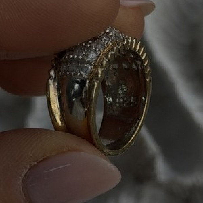 925 Sterling Silver Gold Plated White Colorless Topaz Ring Size 7.5