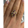 925 Sterling Silver Gold Plated Flower Multicolor Stones Ring Size 8