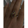 925 Sterling Silver Gold Plated Flower Multicolor Stones Ring Size 8