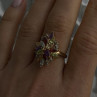 925 Sterling Silver Gold Plated Flower Multicolor Stones Ring Size 8
