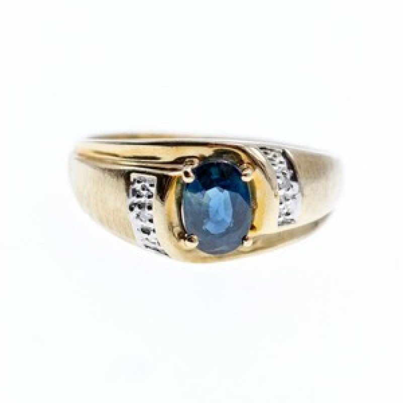 10K Yellow Gold London Blue Topaz & Diamonds Ring Size 10.5