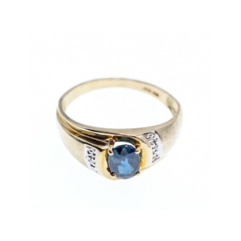 10K YELLOW GOLD  LONDON BLUE TOPAZ & DIAMONDS RING SIZE 10.5