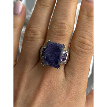 Vintage 925 Sterling Silver Charoite & Amethyst Ring Size 9