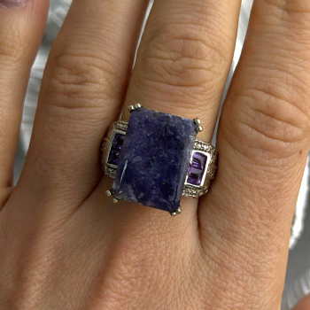 Vintage 925 Sterling Silver Charoite & Amethyst Ring Size 9