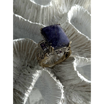 Vintage 925 Sterling Silver Charoite & Amethyst Ring Size 9