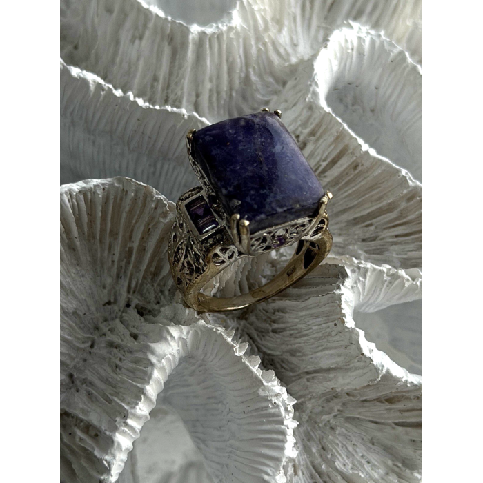 Vintage 925 Sterling Silver Charoite & Amethyst Ring Size 9