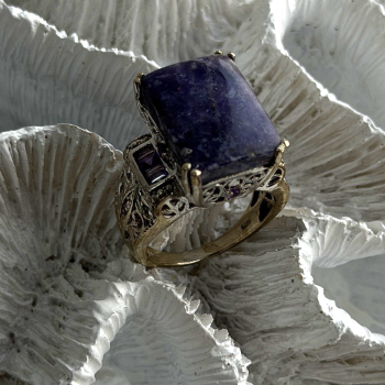 Vintage 925 Sterling Silver Charoite & Amethyst Ring Size 9