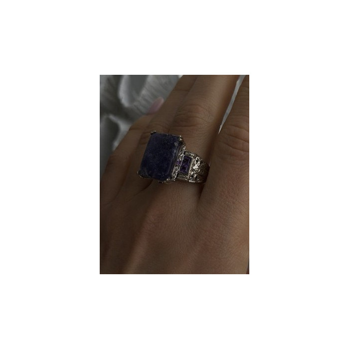 Vintage 925 Sterling Silver Charoite & Amethyst Ring Size 9