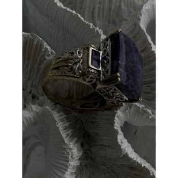 Vintage 925 Sterling Silver Charoite & Amethyst Ring Size 9