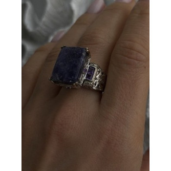 Vintage 925 Sterling Silver Charoite & Amethyst Ring Size 9