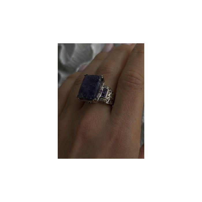 Vintage 925 Sterling Silver Charoite & Amethyst Ring Size 9