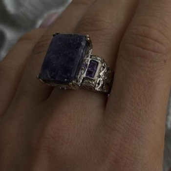 Vintage 925 Sterling Silver Charoite & Amethyst Ring Size 9