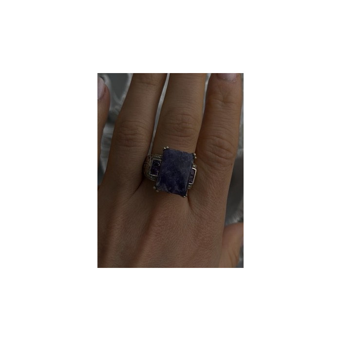 Vintage 925 Sterling Silver Charoite & Amethyst Ring Size 9