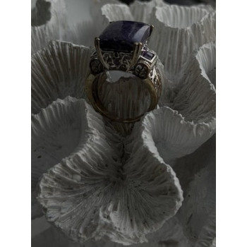 Vintage 925 Sterling Silver Charoite & Amethyst Ring Size 9