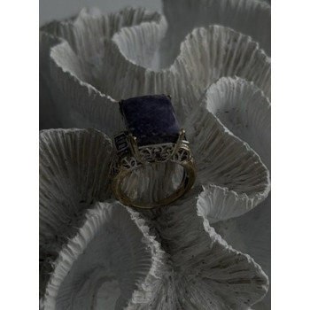 Vintage 925 Sterling Silver Charoite & Amethyst Ring Size 9