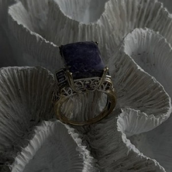 Vintage 925 Sterling Silver Charoite & Amethyst Ring Size 9