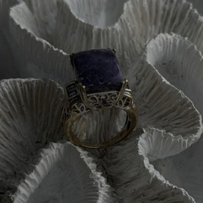 Vintage 925 Sterling Silver Charoite & Amethyst Ring Size 9