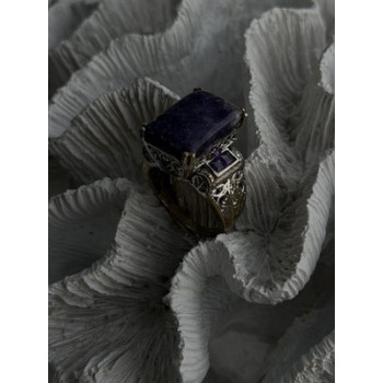 Vintage 925 Sterling Silver Charoite & Amethyst Ring Size 9