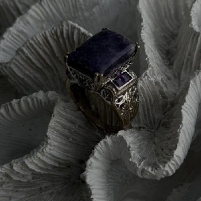 Vintage 925 Sterling Silver Charoite & Amethyst Ring Size 9